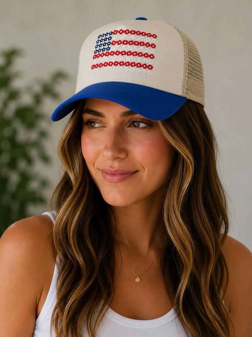 🇺🇸Zenana Embroidered Flag Blue Trucker Hat - New